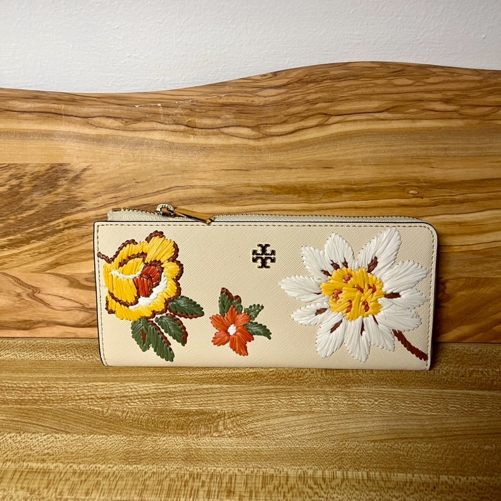 NWT 🏵️ Tory Burch Emerson Embroidery L Zip Continental Wallet - Picture 3 of 12